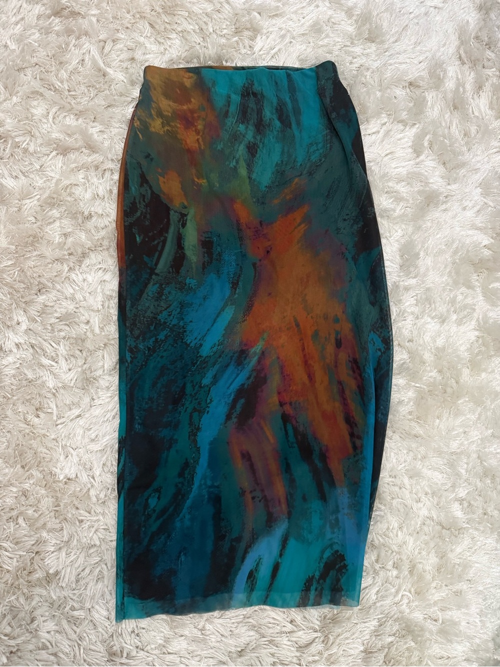 Zara Teal, Black and Rust Abstract Midi Skirt